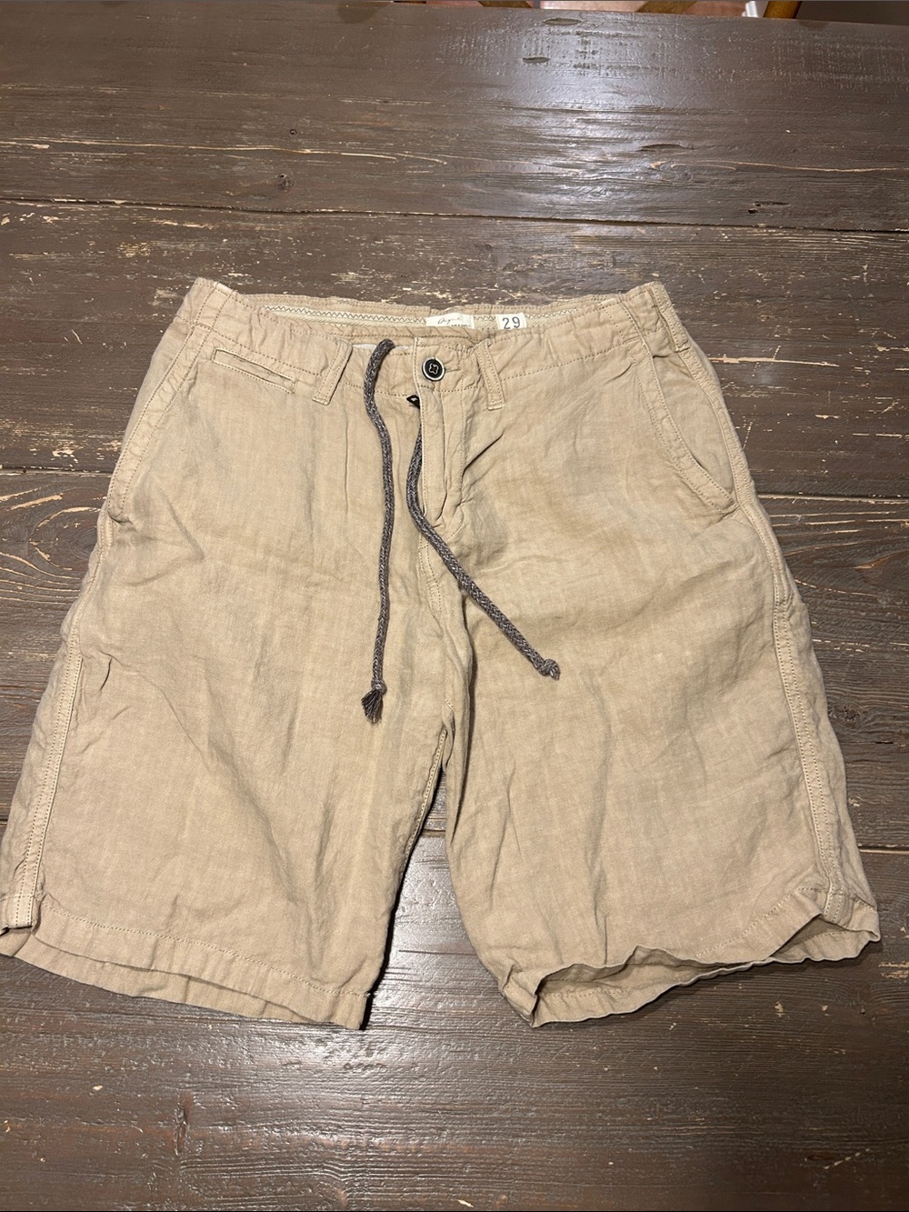 Lucky Brand Tan Drawstring 100% Linen Shorts